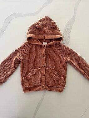 12M Jamie Kay Knit Hooded Cardigan with Ear Details - Rust